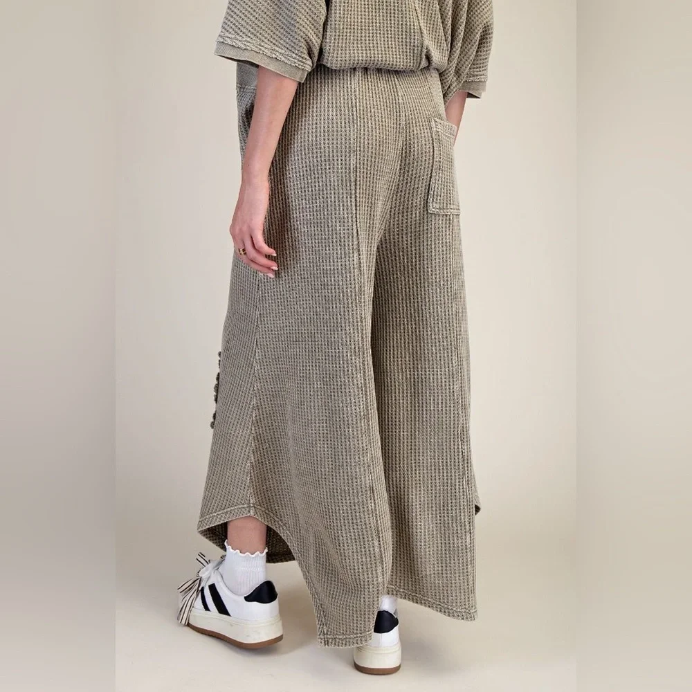 Easel CROCHET PATCH DETAILING WASHED THERMAL PANT Set - Picture 2 of 3